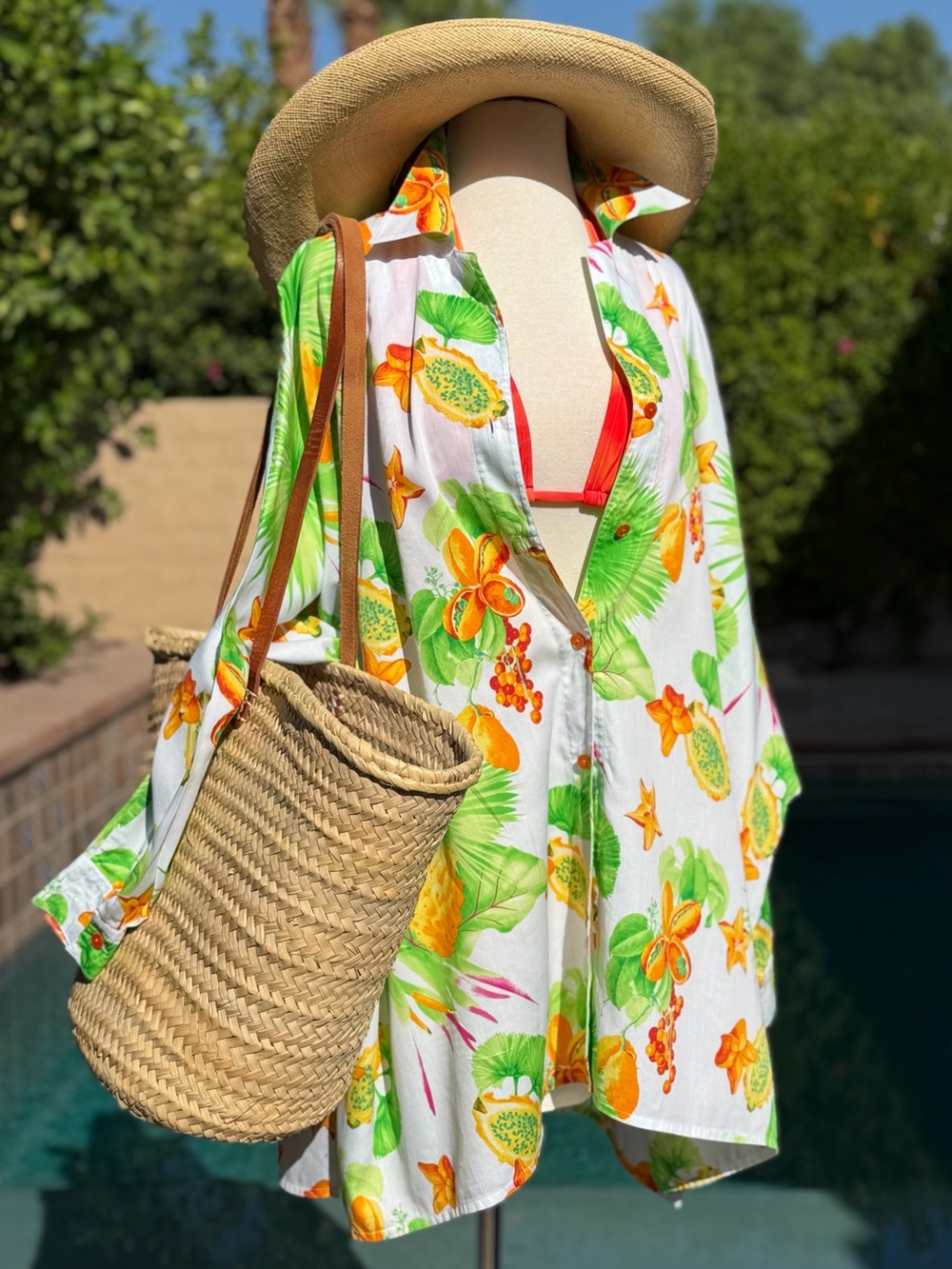 ESCADA Vintage Tropical Cotton Resort Tunic Luxury Swim Cover Up